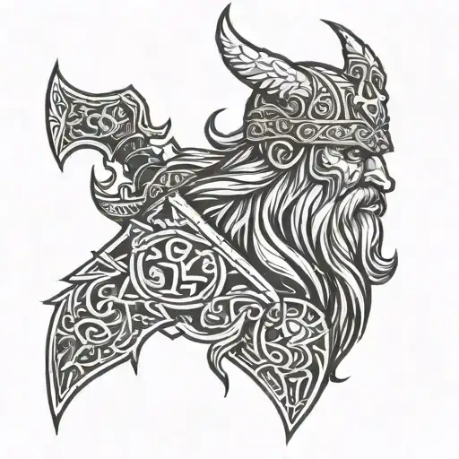 Warlord God Odin Symbol With Valkeryie
