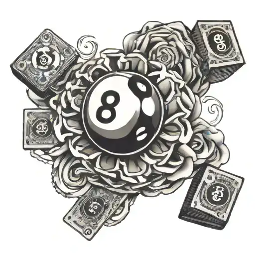 Money Cards Rose Dice 8 Ball Surrounded