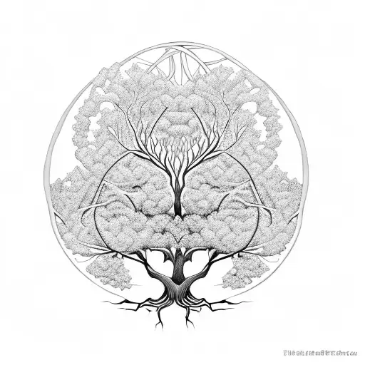 A Mystical Tree Of Life With Intricate Roots And Branches Intertwined With Spiritual Symbols