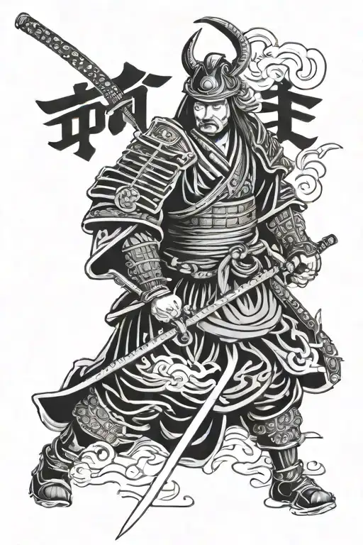 Samurai Warrior In Japanese Temple Surrounded
