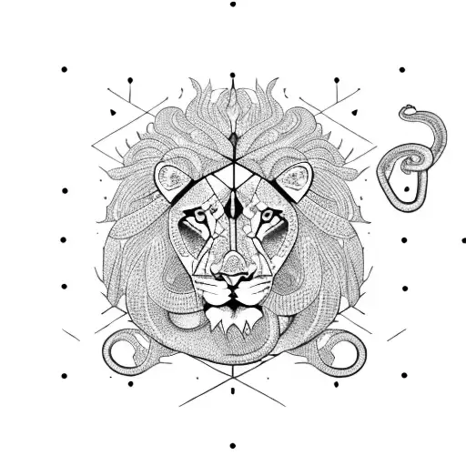A Lion And Snake Intertwined In A Chessboard Pattern