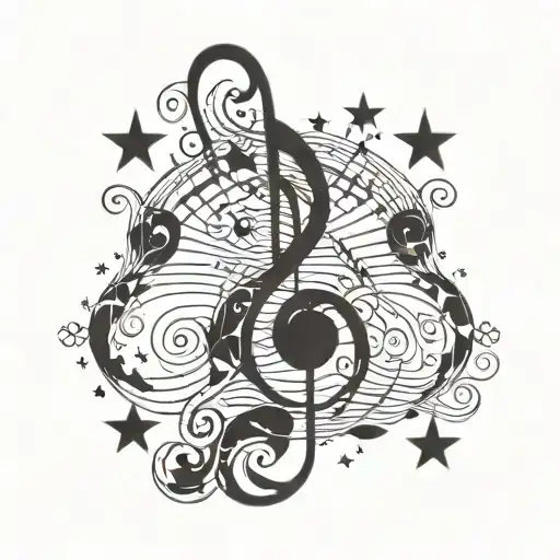 A Celestial Music Note Merging With A Star