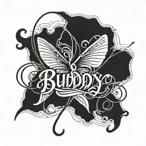 The Name Buddy Written With Fishing String And Fishing Hook