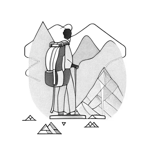 A Silhouette Of A Traveler With A Backpack Standing On A Mountain Peak