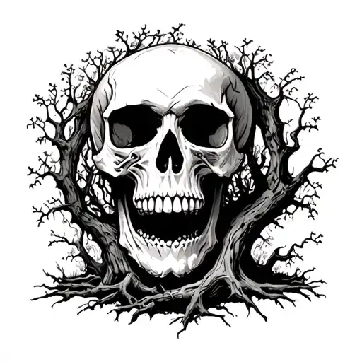 A Skull With Like A Tree Growing Around It