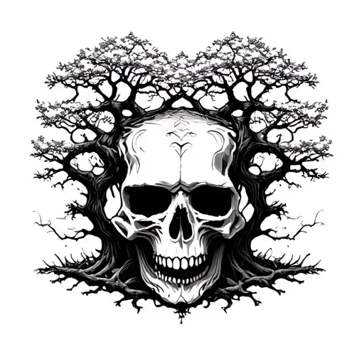 A Skull With Like A Tree Growing Around It