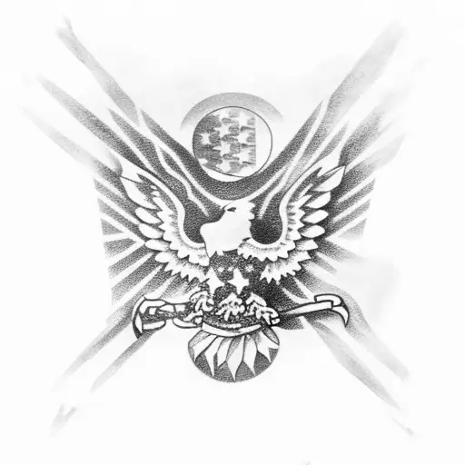 American Flag With Eagle And The Word Hughes Written Arcoss It