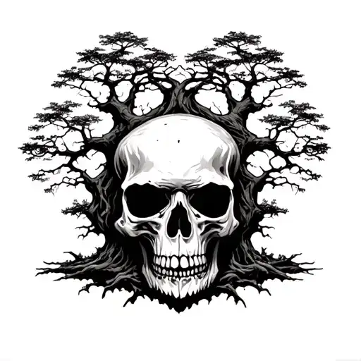 A Skull With Like A Tree Growing Around It