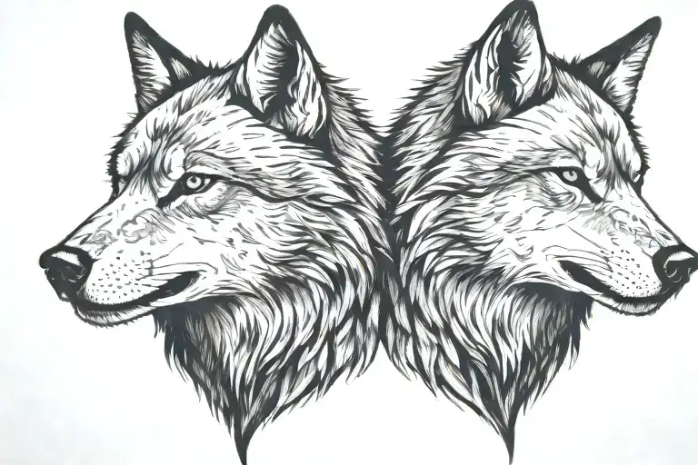 Looking At Each Other A Two Splited Wolfs Heads One Of Them Angry Big Teeths