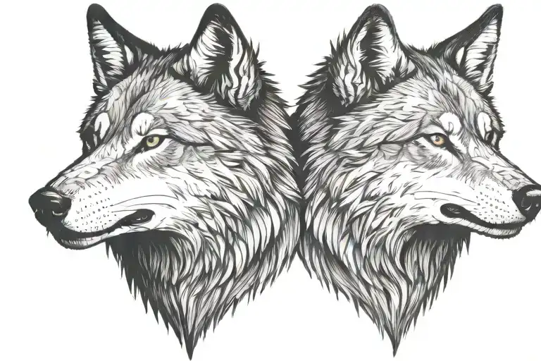 Looking At Each Other A Two Splited Wolfs Heads One Of Them Angry Big Teeths Teeths Teeths Teeths