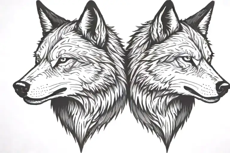 A Two Splited Wolfs Heads Only One Of Them Angry Big Teeths Teeths