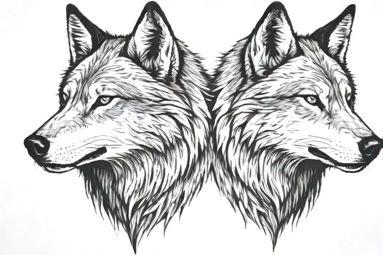 Angry And Sad Two Wolfs Heads