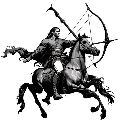 Sagittarius Archer Riding Mens Thigh Tattoo Design