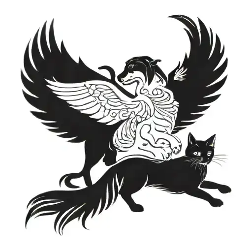 Silhouette Of A Dog And A Cat Surrounded By Wings
