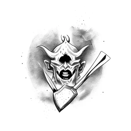 A Demon Face Girl Holding A Bloody Axe