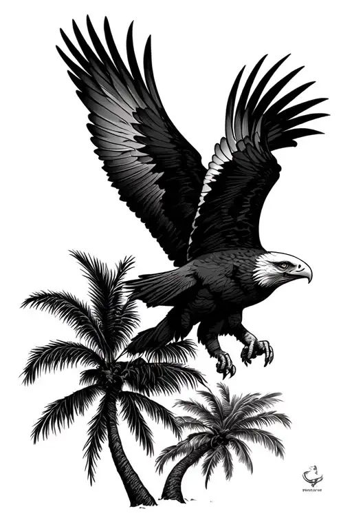 Palm Trees With Eagle Soaring
