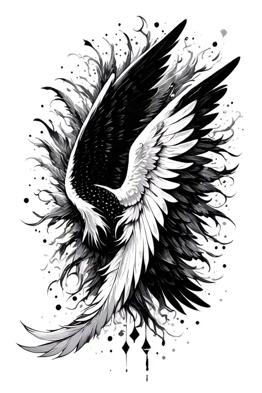 Angel Wings And White Feathers Falling