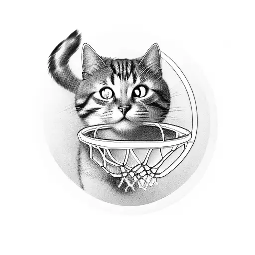 Basketball Hoop With A Cat Silhouette Dunking The Ball