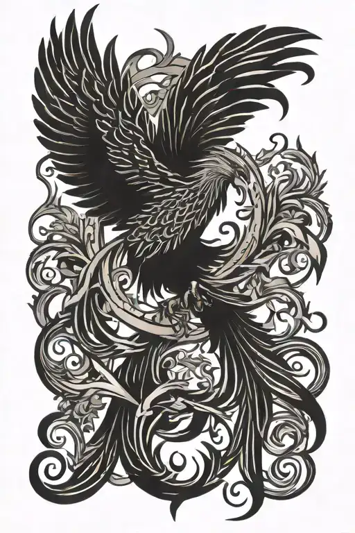 Phoenix With Good Enough Text Tattoo