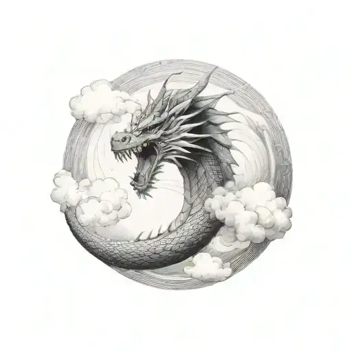 Dragon Spiralling Down Through Clouds
