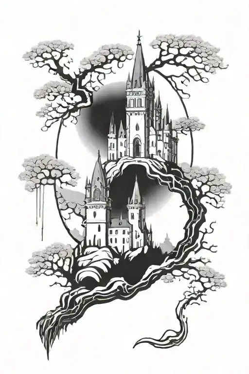 Gothic Tower On Cliff