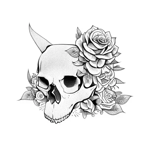 Skull Cat With Flowers