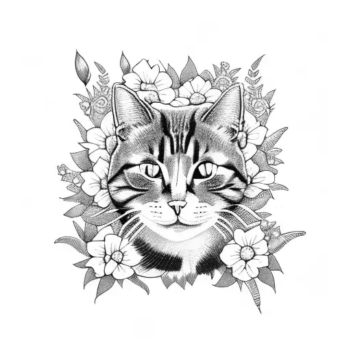 Cat Surrounded By Flowers