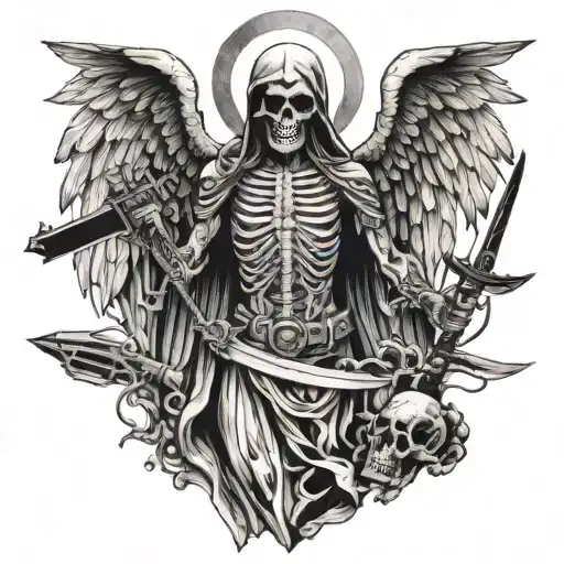 Angel Of Death Surrounded With Weapons