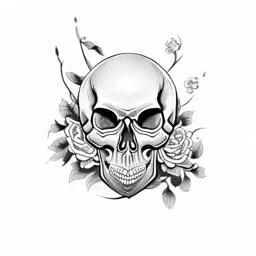 Skull Of Cat With Flowers