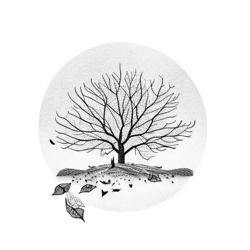 A Beautiful Autumn Landscape With Leaves Falling And A Bible Verse Incorporated