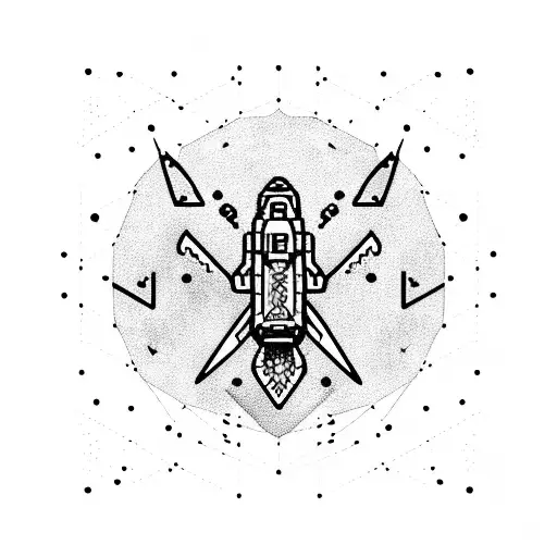 A Pixelated Spaceship Flying Through A Galaxy Filled With Constellations