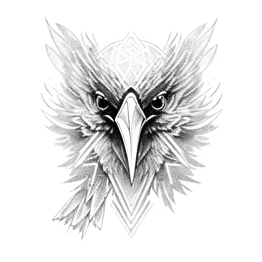 Black Raven With Runes