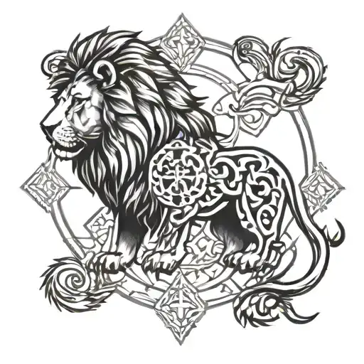 Lion And Rune Style Tatto