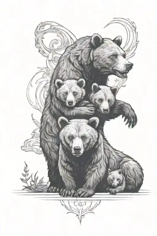 Papa Bear With Cubs Playing