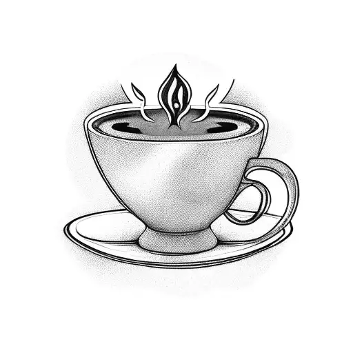 A Tattoo Of A Steaming Coffee Cup With Intricate Umbanda Symbols