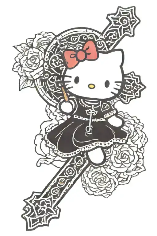 Hello Kitty Holding A Aesthetic Catholic Cross