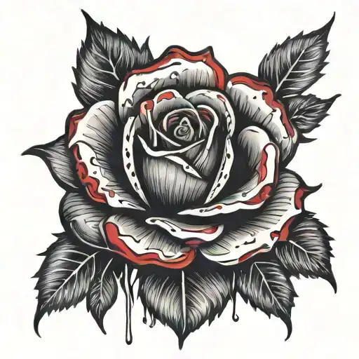 Black Rose With Degraded Of Red And Blood Dripping