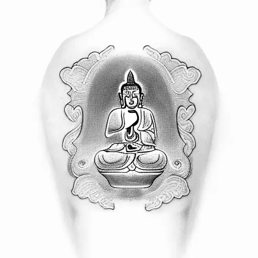 A Buddah With Reiki Symbol On Hand