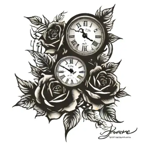 Clock Rose And Japan Words