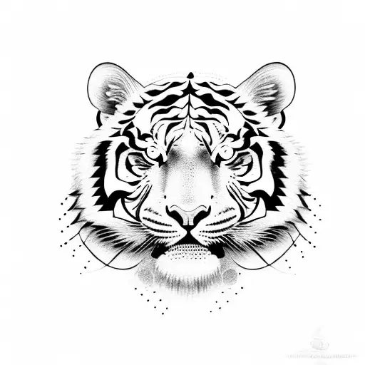 One Black Ink Tiger Body With One Red Ink Tiger With Hydrangeas