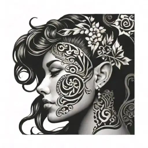 Female Face In Profile With Ornamental Motifs