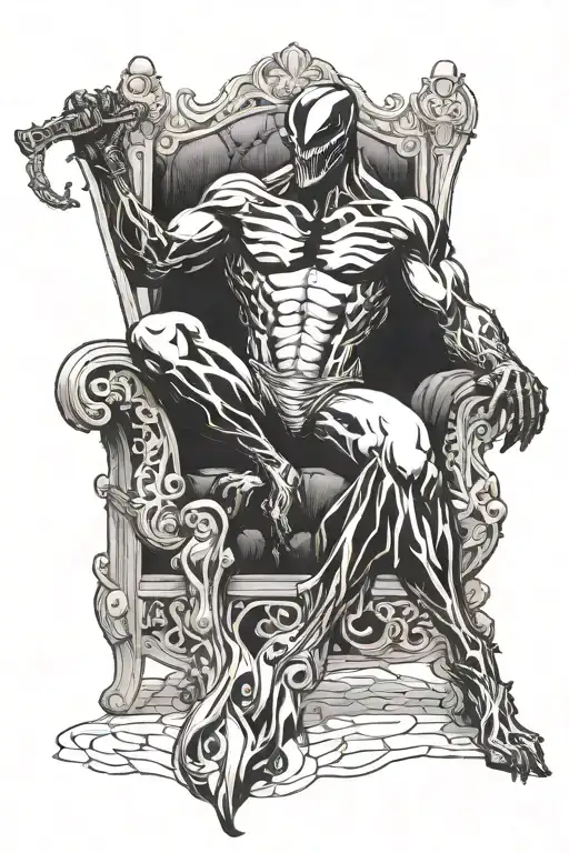 Venom On Throne Holding A Sword