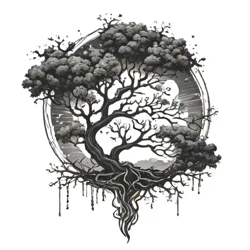 The Tree Of Life With Dark Sky Filled With Ashes