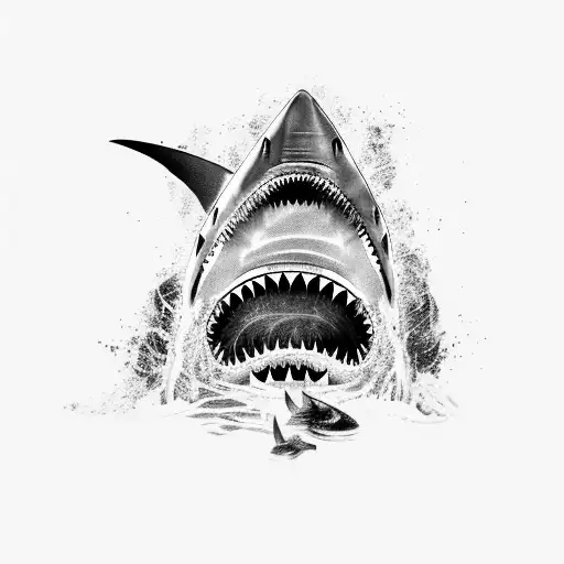 A Fierce Shark Emerging From A Swirling Oil Spill