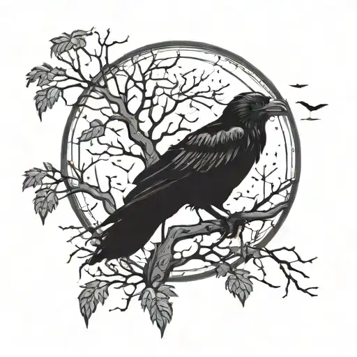 Shoulder Tatoo Creepy Dark Skull With Trees And Blackout Moon With Crows