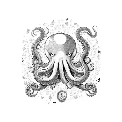 A Magical Octopus Swimming Through A Sky Filled With Floating Musical Notes