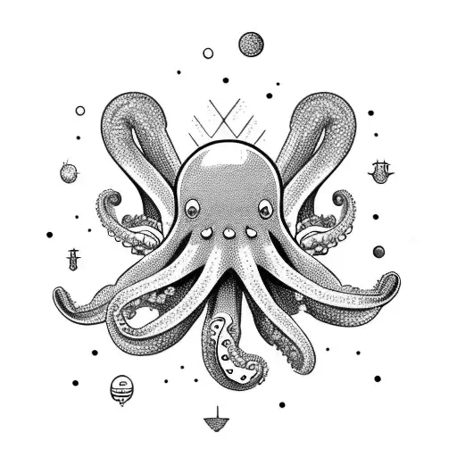 An Octopus Destroying A Rocket In Space Full Of Celestial Bodies