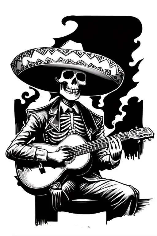 Sad Skeleton Mariachi Playing Guitar