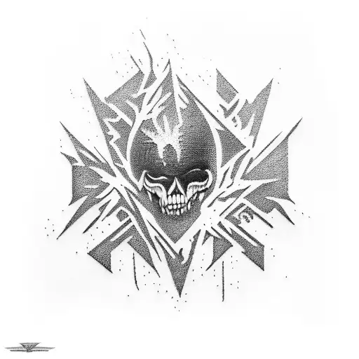 A Blackwork Tattoo Of A Hollywood Undead Album Cover Featuring Sheet Metal Elements