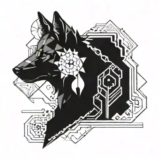 A Geometric Pattern Inspired By Medical Equipment With A Wolf Silhouette Hidden Within